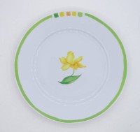 Los  <br>6 Frühstücksteller mit Narzisse und grünem Rand von Hutschenreuther, Ø 21,5 cm