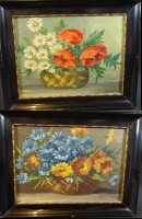 Nerlow (Emile Louis JULIÈRE (1865-1943) 2x kl. Ölbilder/Platte, Feldblumen und Margariten, gerahmt, RG 19x24 cm