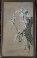 chinesisches Aquarell, Kirschblüten, ger./Glas, RG 80,5 x 47,5cm.