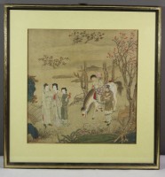 schöne Seidenmalerei, China, wohl 19. Jhd., gerahmt/Glas, RG 40,5 x 38,5cm.