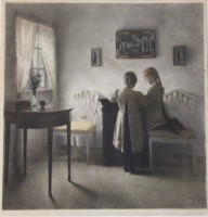Peter Vilhelm ILSTED (1861-1933), Zwei spielende kleine Mädchen (1911), Mezzotint, Blatt stockfleckig, gut gerahmt/Glas, RG 69 x 57,5cm, MG 43 x 41,8cm.