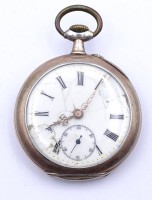 Auktion 500011 / Los  <br>Herren Taschenuhr, Silbergehäuse 0.800, mechanisch, Werk läuft, Zifferblatt stark beschädigt, D. 47mm, Alters- und Gebrauchsspuren