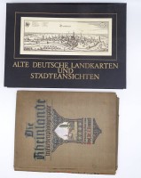 Auktion 500011 / Los  <br>2 Mappen mit Ansichten und Karten, 1959 und 1922, 1 x Flügelmappe mit Altersspuren, Flecken, kleinen Rissen, 30,5 x 38 und 45 x 31,5 x 4 cm