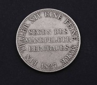 Auktion 334 / Los 6003 <br>1 Taler 1827 Segen des Mansfelder Bergbaues , Friedr. Wilhelm III, Preussen An, 22,00g.