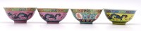 Auktion 334 / Los 8002 <br>4x Schälchen, China, bunt bemalt, im Boden chines.gemarkt, H.4,1cm, D. 9,0cm