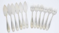 Auktion 334 / Los 11008 <br>Fischbesteck für 6 Personen, WMF, versilbert, Monogramm AJ