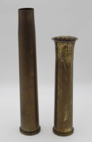 Auktion 334 / Los 7005 <br>Paar kl. Messing-Hülsen, ca. L-36,5 u. 28,5cm.