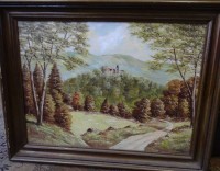 Auktion 334 / Los 4006 <br>E. Wagner "Friedensburg bei Leutenberg" Thüringen, Öl/Malfaser, gerahmt, RG 75x95 cm