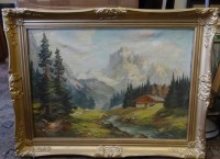 Auktion 334 / Los 4007 <br>Schürer "Bergmassiv in den Dolomiten", Öl/Leinen, gerahmt, RG 62x82 cm