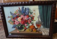 Auktion 334 / Los 4010 <br>E. Holzmann "Stilleben mit Früchten" Öl/Leinen, alt gerahmt, RG 84x114 cm