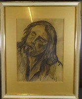 Auktion 334 / Los 5004 <br>Edward COMES (XIX-XX) "Männerkopf" Zeichnung, ger/Glas, verso vom Künstler beschriftet, RG 60x49 cm