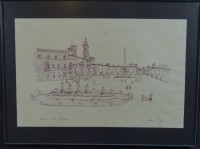 Auktion 334 / Los 5012 <br>unleserl. sign. Piazza in Rom, Federzeichnung, ger/Glas, RG 17x23 cm
