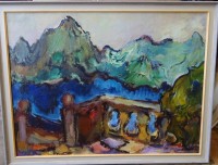 Auktion 334 / Los 4018 <br>Georg Hillmann ( 1916 - 2003 ) "Berglandschaft", Öl/Leinen, gerahmt, RG 79x101