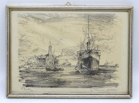 Auktion 334 / Los 5013 <br>Hamburger Hafen, Alfred Jensen, Lithographie, ger/Glas, RG 21x29cm