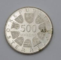 Auktion 334 / Los 6032 <br>500 Schilling, Österreich, 1981ca. 24gr., D-3,8cm.