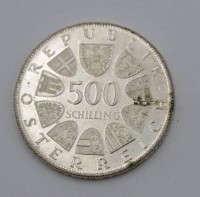 Auktion 334 / Los 6032 <br>500 Schilling, Österreich, 1981ca. 24gr., D-3,8cm.