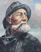 Auktion 334 / Los 4025 <br>Ernst TROCH (1925-1996), Fischerportrait, Öl/Leinwand, gerahmt, RG 38,5 x 32,5cm.