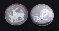 Auktion 334 / Los 6037 <br>2x Feinsilber Medaillen 0.999 , WWF, zus. 40,1g.gekapselt