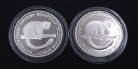 Auktion 334 / Los 6042 <br>2x 20 Ariary 1988 Malagasy, Silber 0.925, zus. 38,6g., gekapselt
