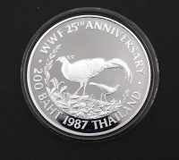 Auktion 334 / Los 6048 <br>Silbermünze 200 Baht 1987 Thailand WWF, 23,1g., Silber 0.925, gekapselt