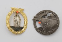 Auktion 334 / Los 7035 <br>2x Sammleranfertigungen, Minensucher-Kriegsabzeichen und Kriegsabzeichen - Blockadebrecher, 2. WK