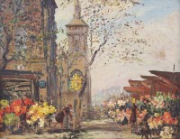 Auktion 334 / Los 4029 <br>unsigniert, Blumenmarkt, Öl/Hartfaser, gerahmt, RG 29 x 35cm.