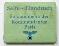 Seifenhandtuch, Wehrmacht, Soldatenheim der Kommandantur Paris, unbenutzt, mit Altersspuren