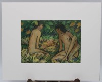 Auktion 334 / Los 5017 <br>Kunstdruck nach Otto MUELLER (1874-1930), 2 Mädchen im grünen, ungerahmt in Passepartout, ca. 30 x 24cm, MG 13 x 18cm.