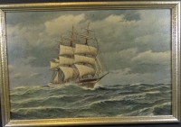 Auktion 500010 / Los  <br>kl. Kunstdruck mit Segelschiff, Kratzer, RG 31x45 cm