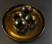 Los  <br>Kunstkeramik-Kerzenhalter-Schale, Handarbeit, D-25 cm, GH-7 cm