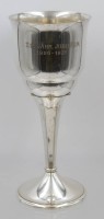 Auktion 369 / Los 15009 <br>hoher Pokal auf Stand, Gravur "Z. 25. J&auml;hr. Jubil&auml;um 1906-1931", Messing versilbert, ca. H-.23,8cm.