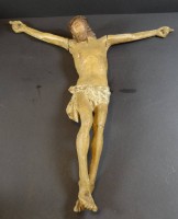 Auktion 339 / Los 15047 <br>gr. Kruzifix aus Holz, alt gefasst, wohl 18.Jhd.40x40 cm, restaur. bedürftig,