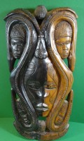 Los  <br>massive Holz-Wandmaske mit mehreren Gesichtern, 41x20 cm
