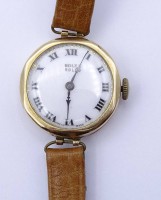 Auktion 336 / Los 2006 <br>Armbanduhr "Rolex" Mod. Rolco, GG Gehäuse 375/000, mechanisch, Werk läuft für einige Minuten, D. 25,3mm, Dellen am Deckel
