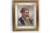 Auktion 361<br>Roberto FIGERIO (XIX) "bärtiger Italiener mit Pfeife", Öl/Leinen, gerahmt, Rahmen mit Abplatzern, RG 55x47 cm