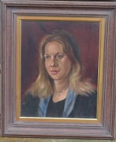 Auktion 336 / Los 4002 <br>Hans GARTMEIER (1910-1986) "Frauenportrait", verso beschriftet, dat. 1982, Öl/Platte, RG 68x58 cm