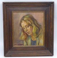 Auktion 336 / Los 4003 <br>Hans GARTMEIER (1910-1986)  "Mädchenportrait" Öl/Platte, gerahmt, RG 40x37 cm