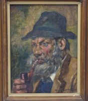 Auktion 336 / Los 4005 <br>Hans GARTMEIER (1910-1986)  "rauchender Bauer", Öl/Platte, gerahmt, RG 37x31 cm