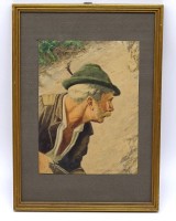 Auktion 336 / Los 4006 <br>O. Bergmann, München "Jäger", Aquarell, ger/Glas, RG 32x23 cm