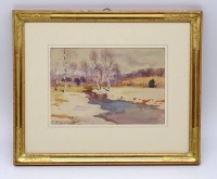 Auktion 336 / Los 4012 <br>Fritz Edouard HUGUENIN-LASSAUGUETTE (1842-1926) Winterlandschaft" Aquarell, ger/Glas, RG 25x30 cm
