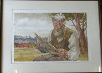 Auktion 336 / Los 5007 <br>Hans GARTMEIER (1910-1986)  "Zeitungsleser" grosse Farblithografike, Nr. 57/150, ger/Glas, RG 74x94 cm