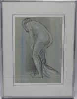 Auktion 336 / Los 5018 <br>l Hans GARTMEIER (1910-1986)    "Rückenakt" Zeichnung, ger/Glas, RG 40x30 cm