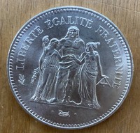 Auktion 336 / Los 6043 <br>grosse Silbermünze 50  Franc 1974, D-4 cm, 31,9 gr.