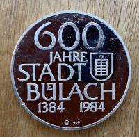 Los  <br>Silbermedaille-900- 600 Jahre Stadt Bülach,. 1984, 15 gr.