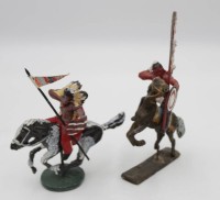 Los  <br>Paar gr. Zinnfiguren, Indianer zu Pferd, bemalt, ca. H-13,5cm.