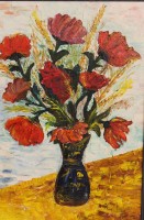 Auktion 336 / Los 4046 <br>W.Berndt, Blumen in Vase, Öl/Hartfaser, gerahmt, RG 66,5 x 46,5cm.