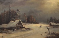 Auktion 369<br>Monogrammist, Winterlandschaft, &Ouml;l/Leinwand, gerahmt, RG 51 x 71cm, leicht restau. bed&uuml;rftig