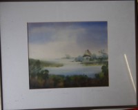 Auktion 336 / Los 4072 <br>uunleserl. signiertes Aquarell auf Seide?, ger/glas, RG 40x50 cm