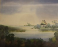 Auktion 369<br>uunleserl. signiertes Aquarell auf Seide?, ger/glas, RG 40x50 cm