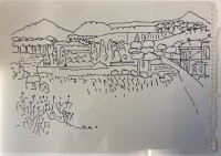 Auktion 358 / Los 5036 <br>Otto Abt (1903-1982)  Nachlass,Handzeichnung, Landschaft,,rückseitig original Etikett mit Maßen und Preisen in Schweizer Franken der bekannten Galerie Carzaniga in Basel,  alle gleich gerahmt/Glas, tw. roter Nachlassstempel,  RG alle ca. 28x35 cm